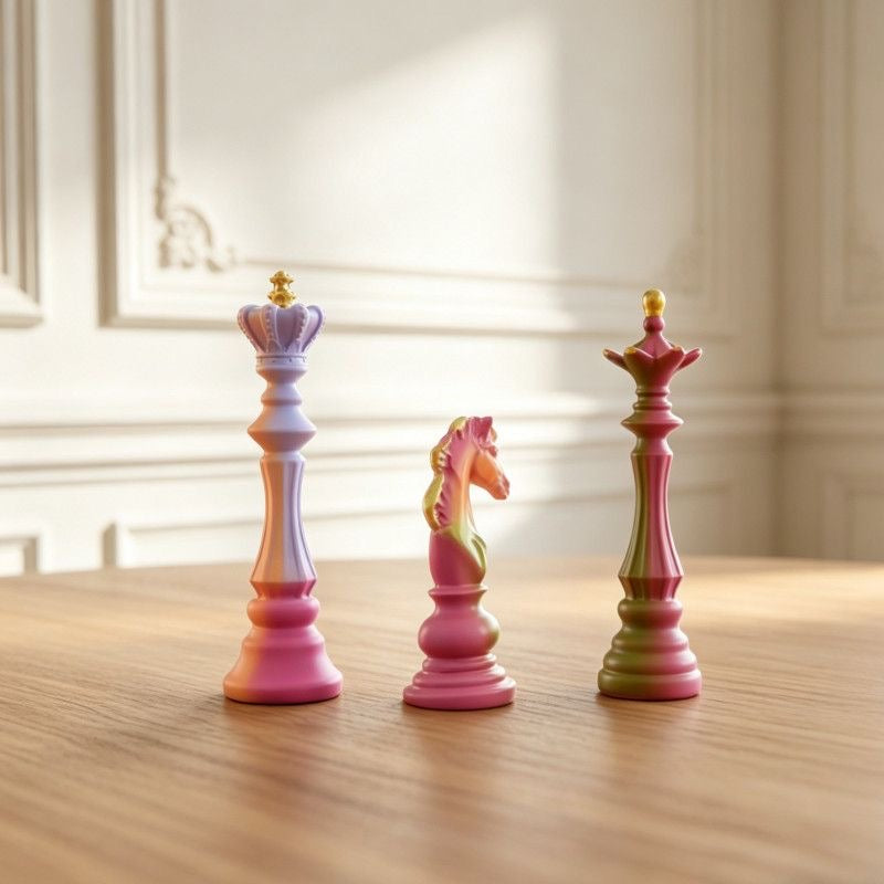Dreamy Macaron Gradient Chess Figurines – Set of 3 Large Resin Ornaments for Modern Home &amp; Office Decor