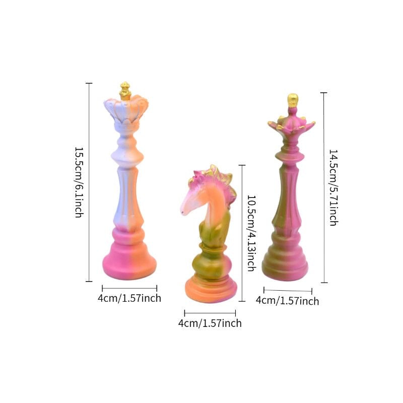 Dreamy Macaron Gradient Chess Figurines – Set of 3 Large Resin Ornaments for Modern Home &amp; Office Decor
