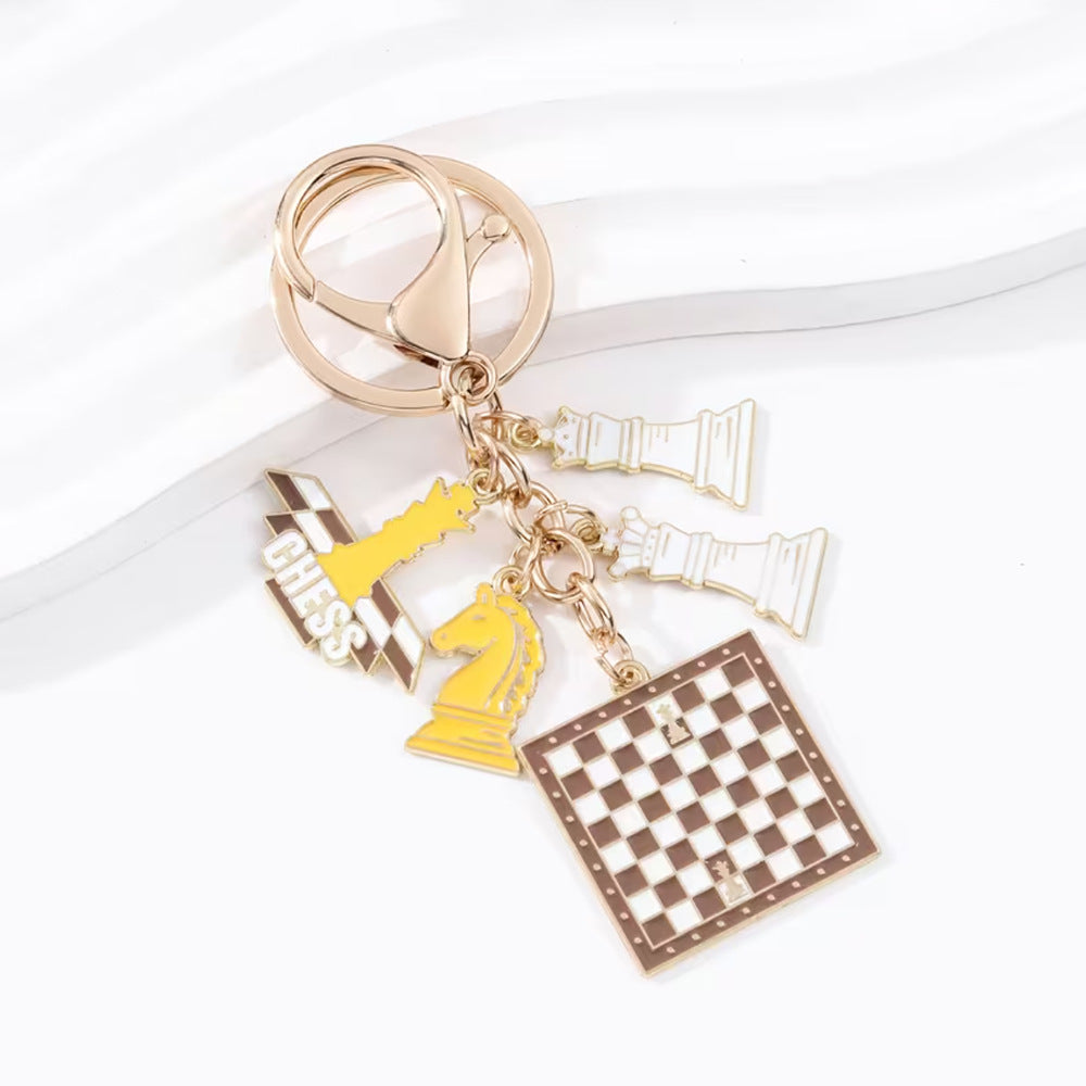 Chess-Themed Enamel Keychain