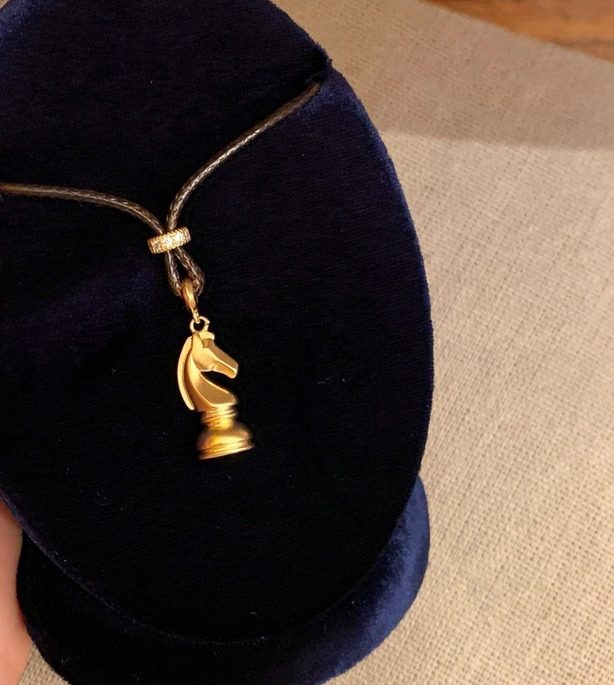 Golden Chess Knight Pendant