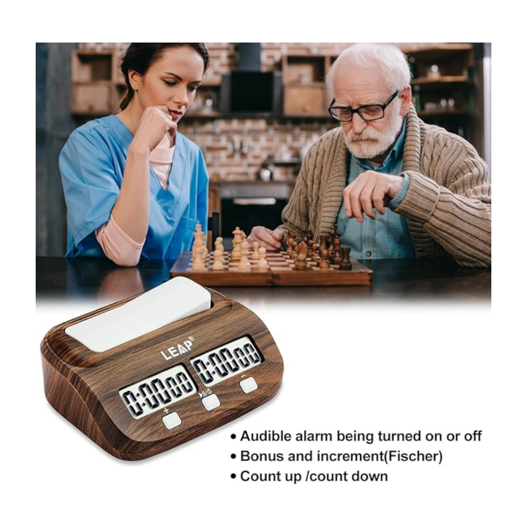 LEAP PQ9907S Classic Wood Grain Edition - Retro Aesthetic Digital Chess Timer