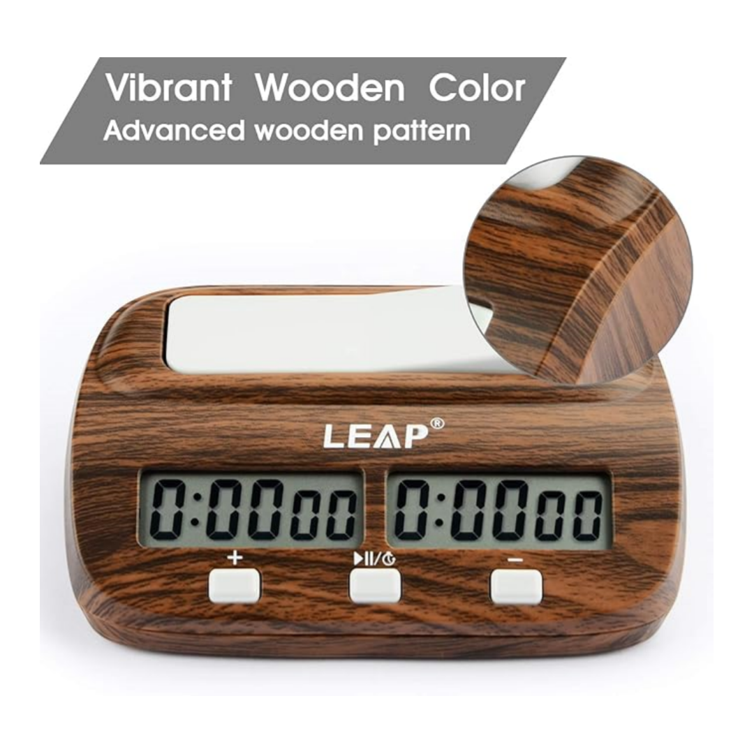 LEAP PQ9907S Classic Wood Grain Edition - Retro Aesthetic Digital Chess Timer