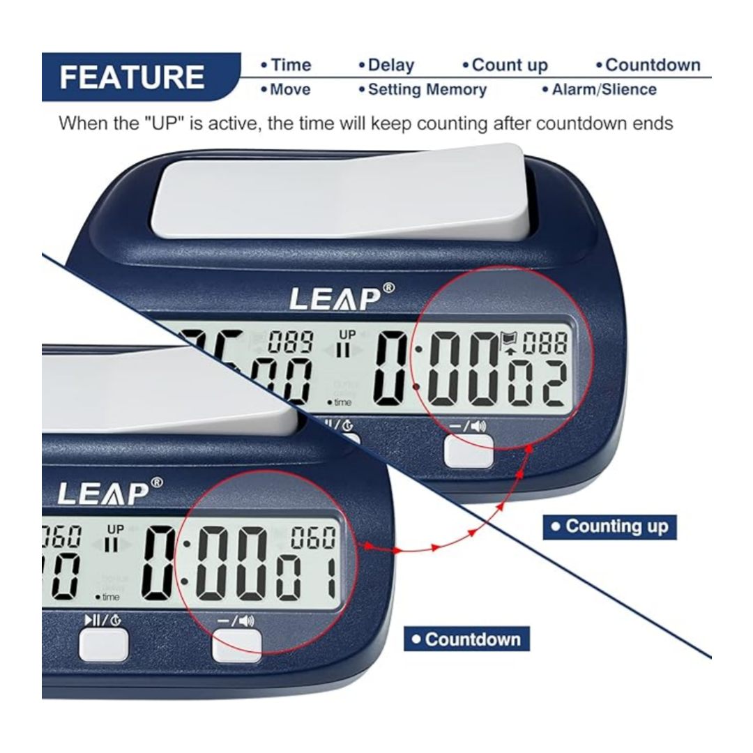 LEAP PQ9923 Digital  BLUE Chess Timer - Reliable Universal Standard for Clubs & Schools