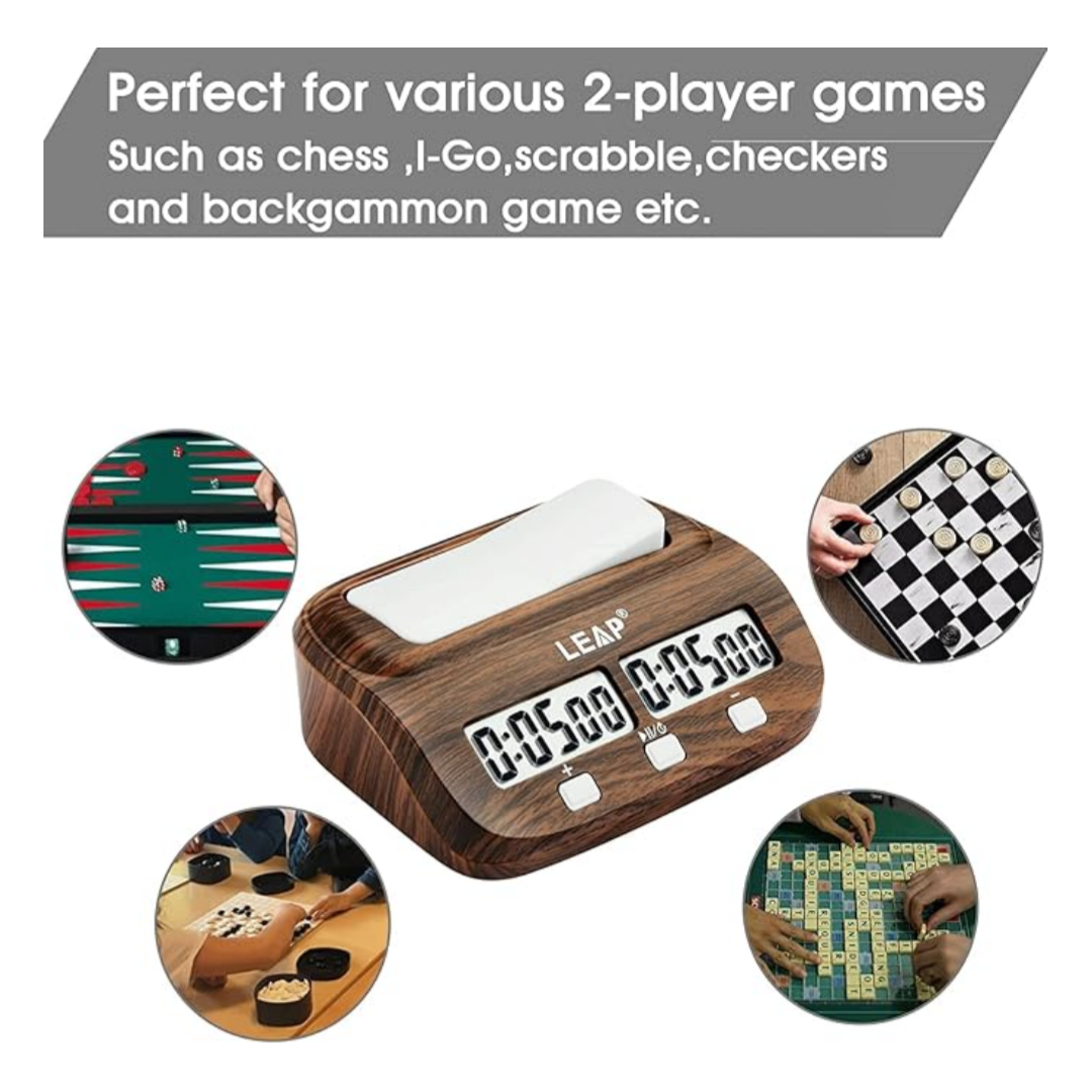 LEAP PQ9907S Classic Wood Grain Edition - Retro Aesthetic Digital Chess Timer