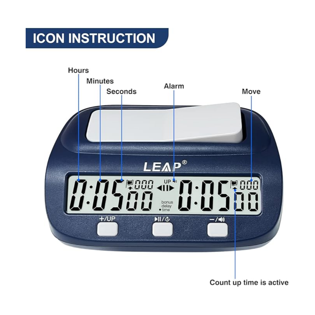 LEAP PQ9923 Digital  BLUE Chess Timer - Reliable Universal Standard for Clubs & Schools