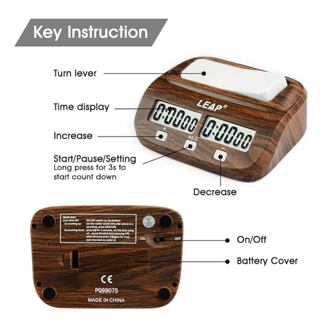 LEAP PQ9907S Classic Wood Grain Edition - Retro Aesthetic Digital Chess Timer