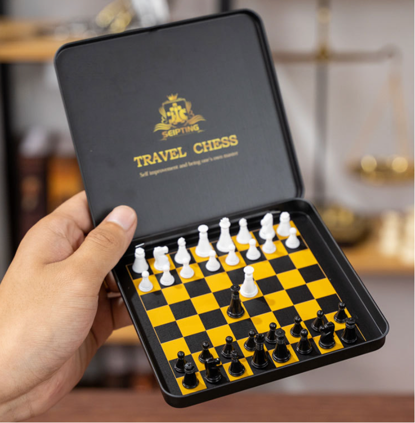 LEAP Mini Magnetic Travel Chess Tin – Ultra-Compact Tinplate Set for Kids & Outdoor Competition