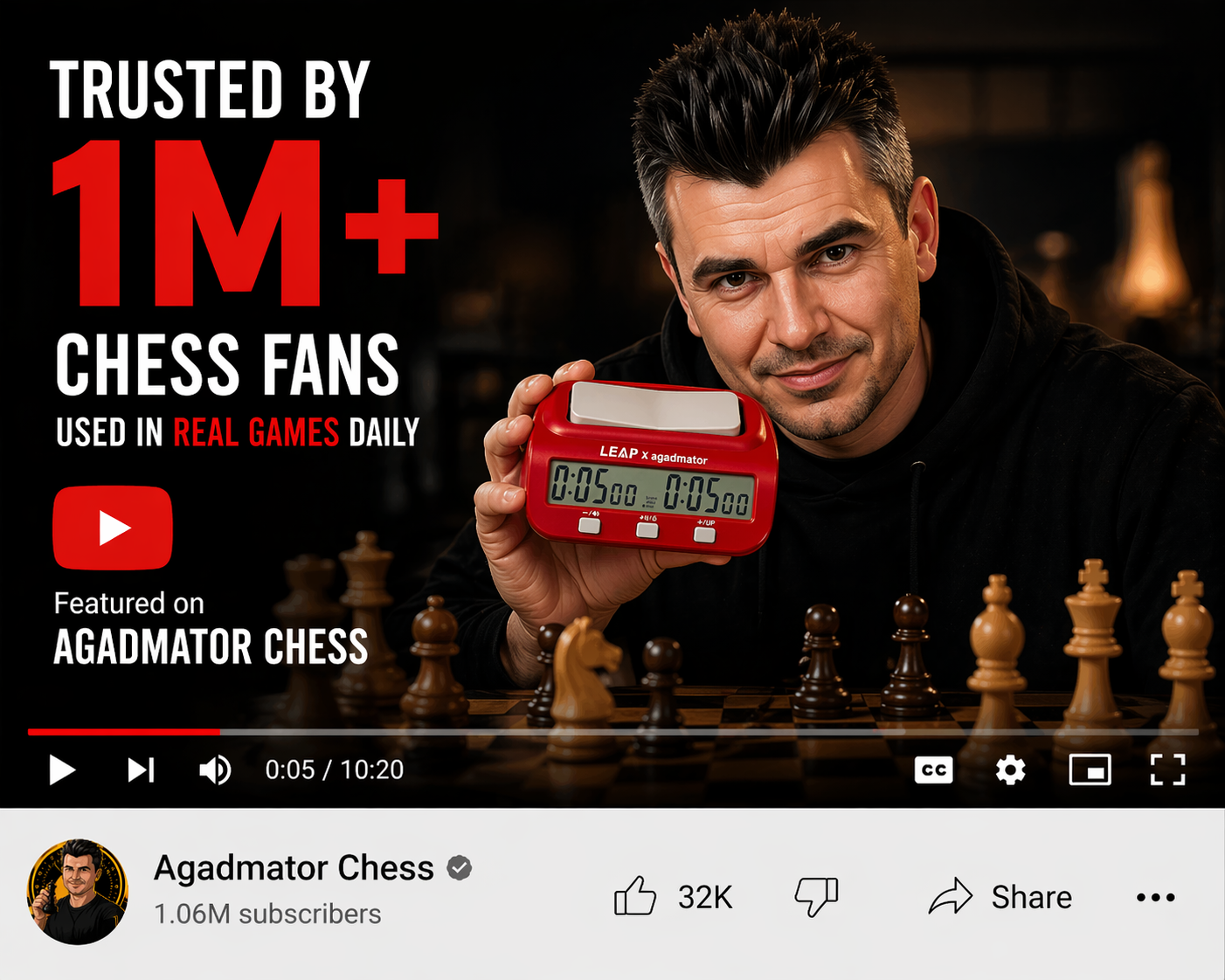 [Limited Edition] agadmator x LEAP Chess Clock - Professional Digital Chess Timer for Blitz & Bullet - Official Collaboration