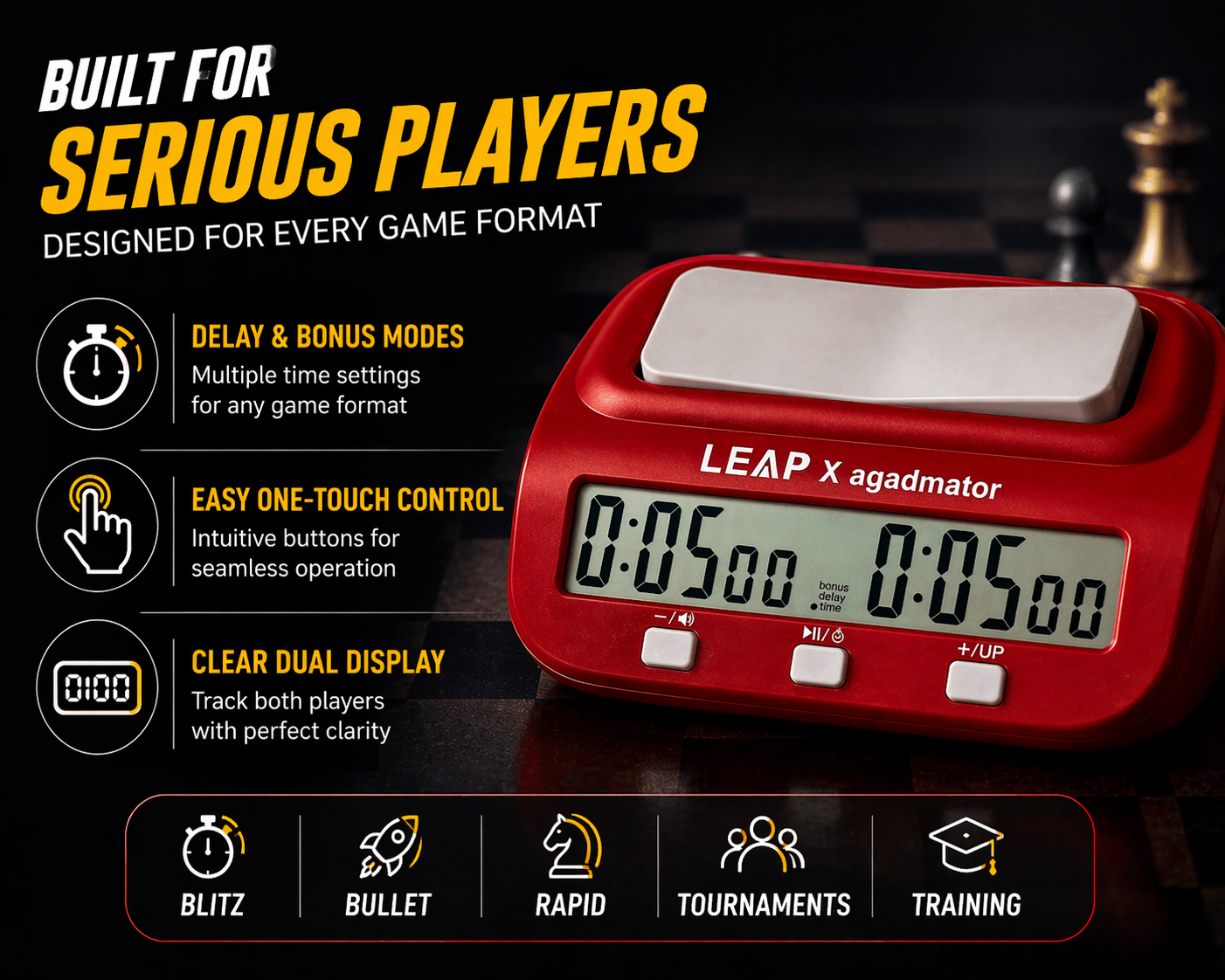 [Limited Edition] agadmator x LEAP Chess Clock - Professional Digital Chess Timer for Blitz & Bullet - Official Collaboration