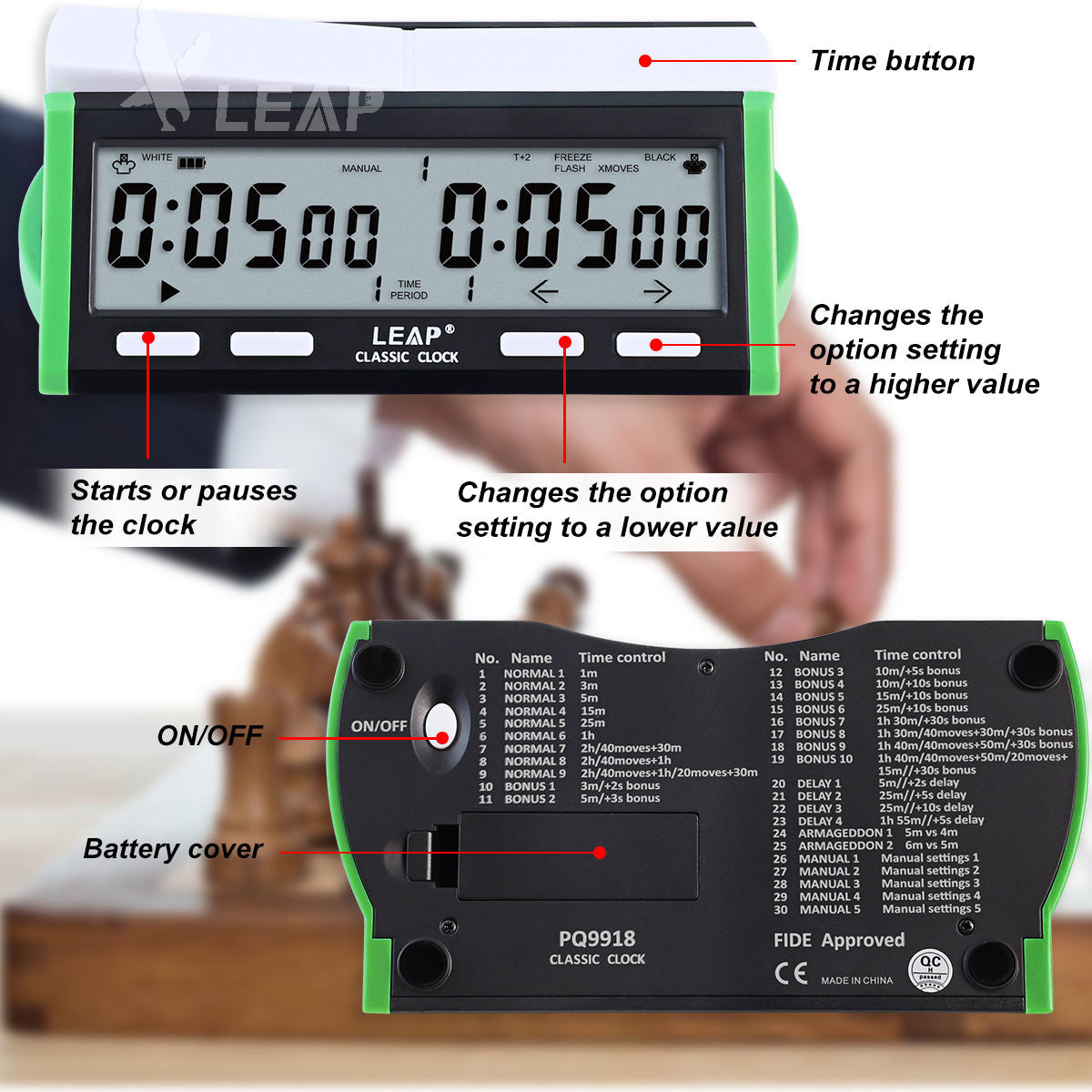 LEAP PQ9918 -FIDE Certified Digital Timer - Extra Large Screen Professional Tournament Clock