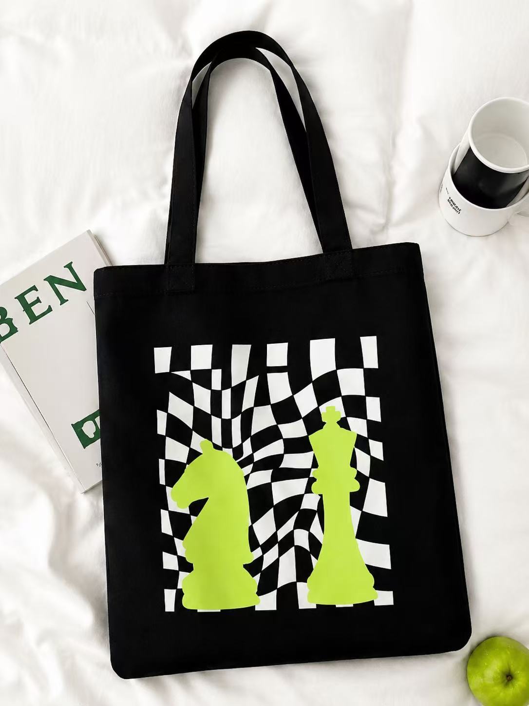 Color-block canvas tote bag lifestyle scene