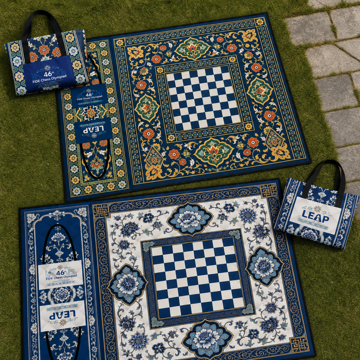 Both picnic blanket tote bag designs