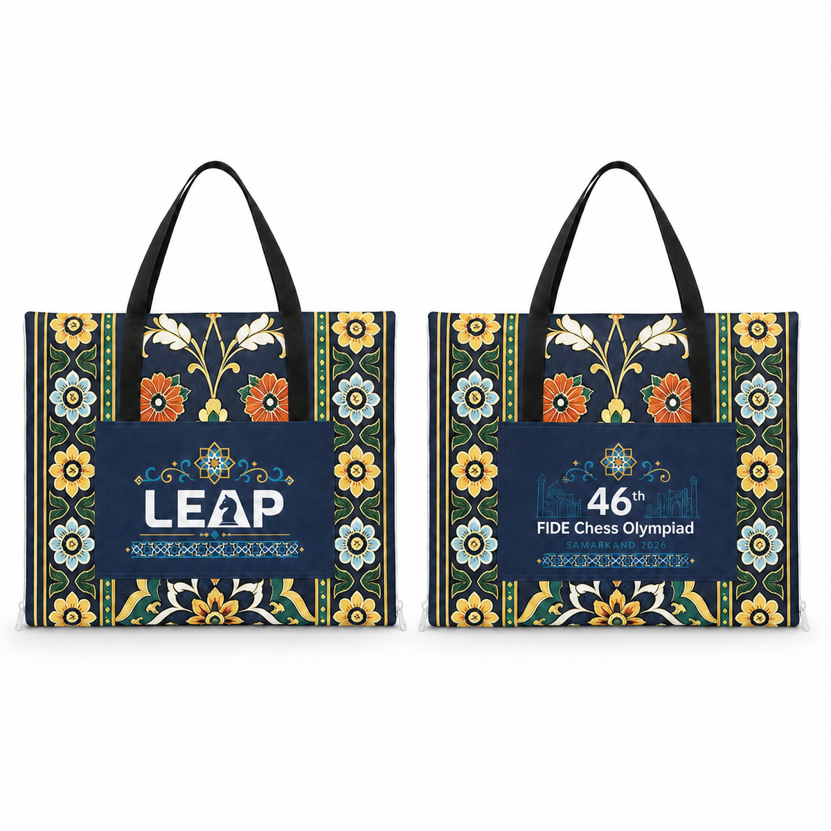 Central Asian-inspired picnic tote bag front and back