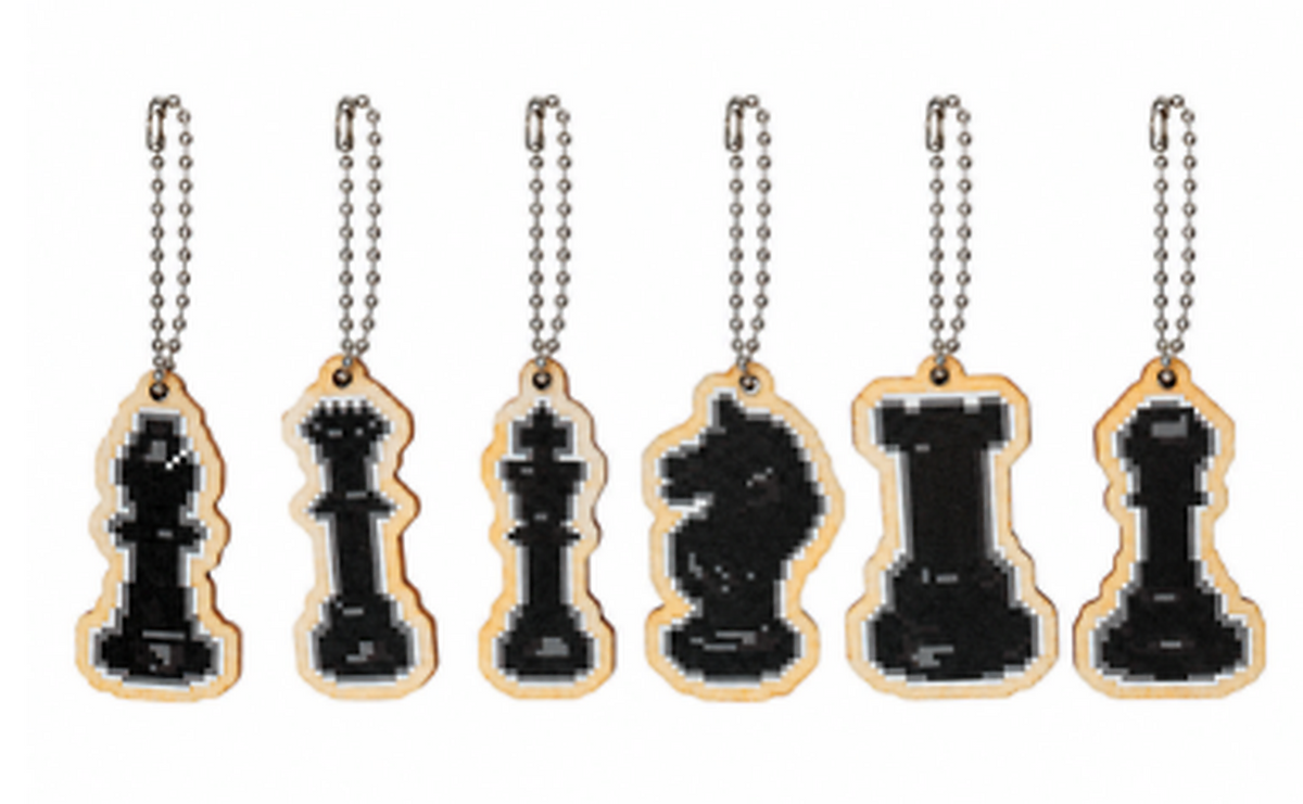 Chess blind box keychain designs on white background