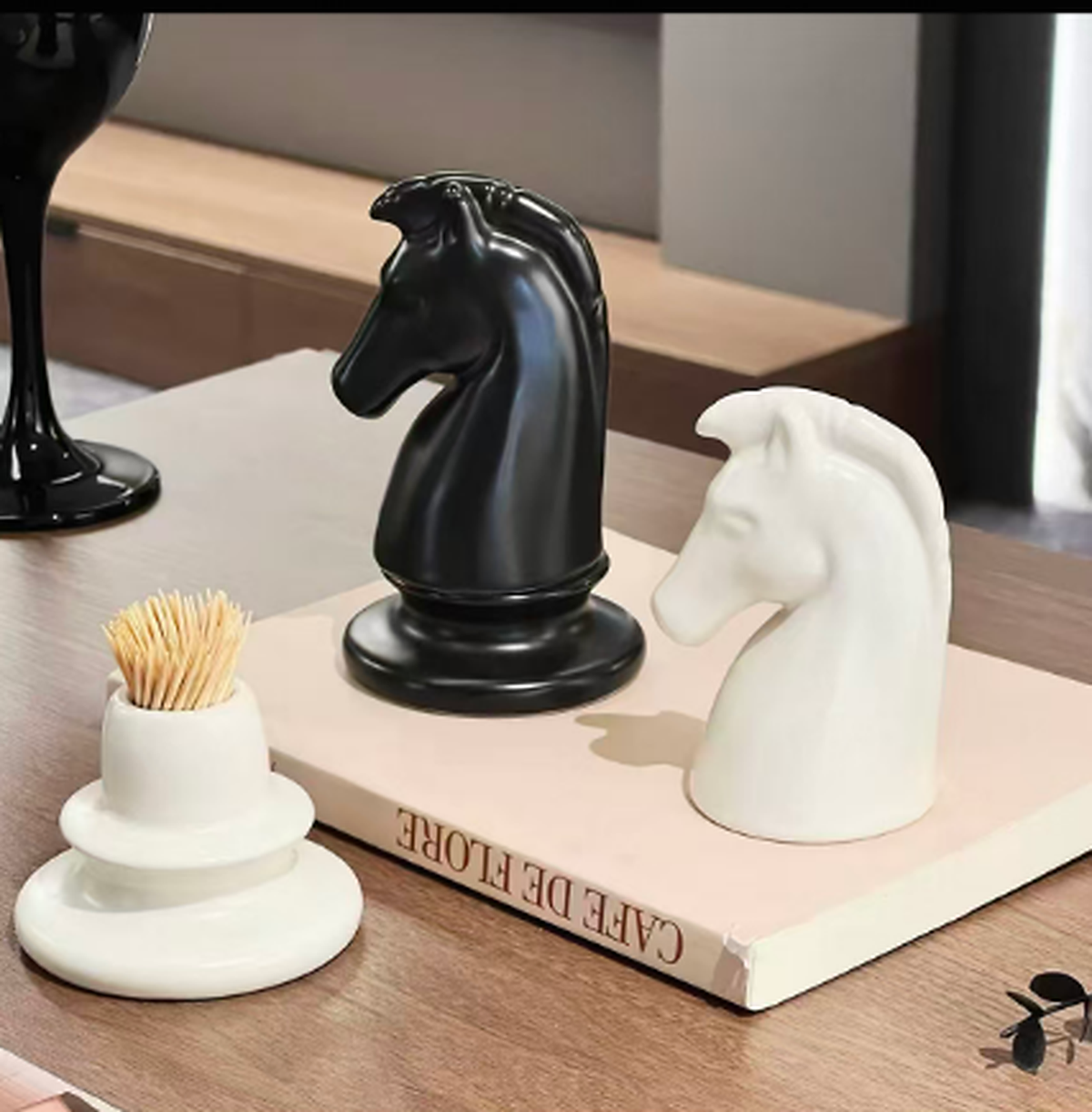 Ceramic chess knight toothpick holder