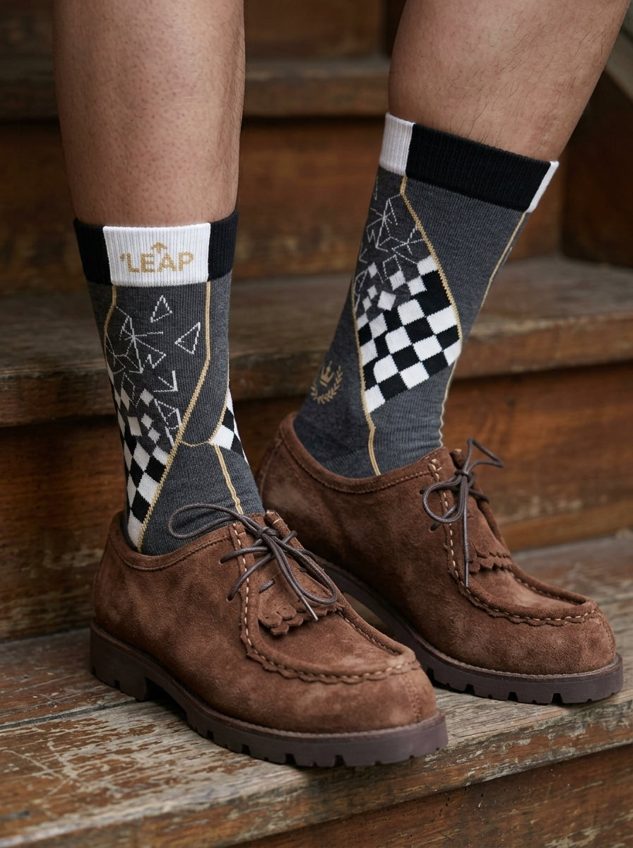 LEAP Chess Socks worn detail image