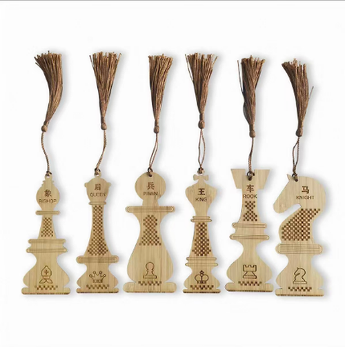 Bamboo chess bookmarks in six chess-piece designs