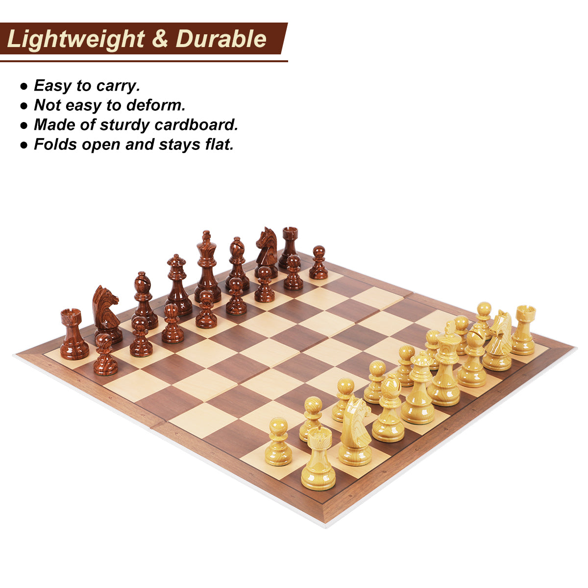 WG-QP88F Standard 2-Fold Go/Chess Board - 48x48cm Waterproof Wood Grain Hardboard