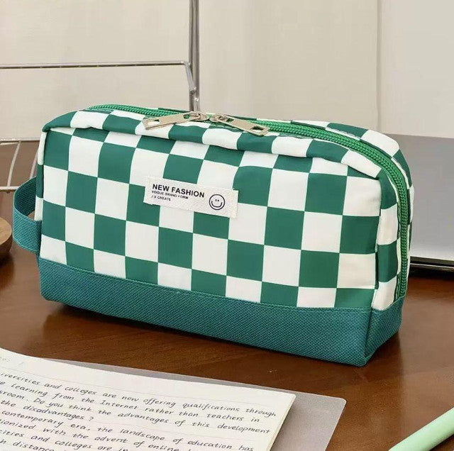 Checkerboard Large Capacity Pencil Case