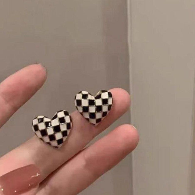 Checkerboard Heart Earrings