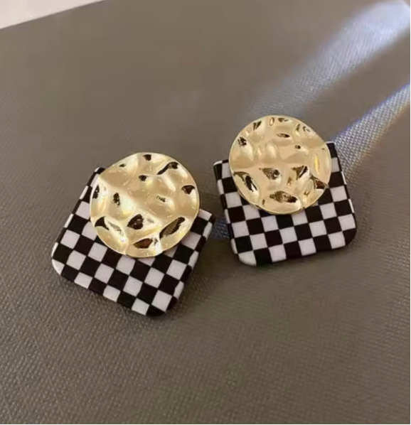 Sterling Silver Checkerboard Earrings