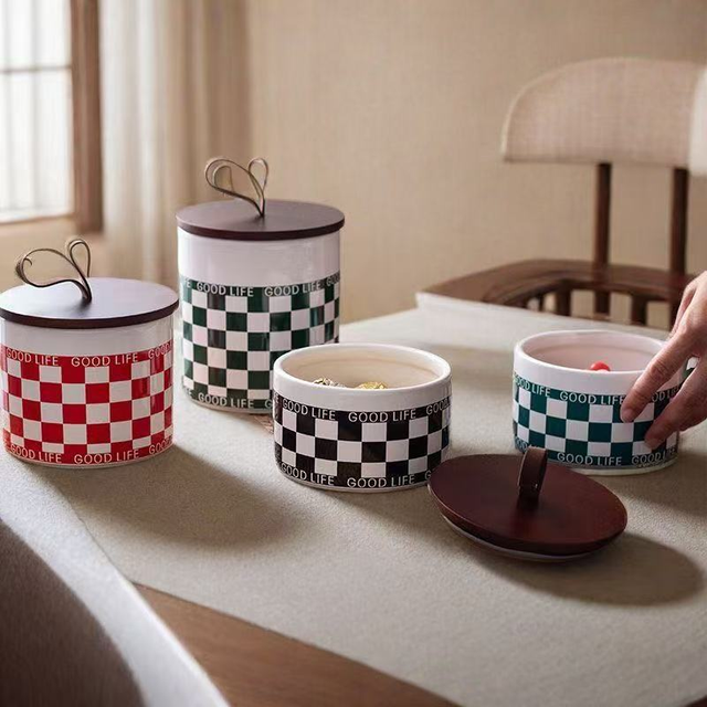 Checkerboard Ceramic Storage Jar - Medium