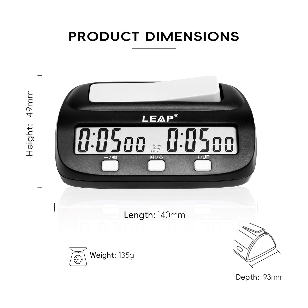 LEAP PQ9923 Digital  BLACK Chess Timer - Reliable Universal Standard for Clubs & Schools