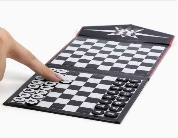 Ultra-Slim Magnetic Travel Chess Set –black white edition- Book-Style Foldable Design for Intellectual Development