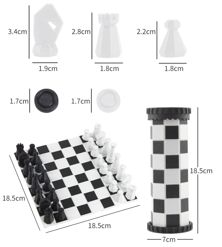 LEAP Modern Geometric Cylinder Chess Set – Minimalist Roll-Up Board with Sleek Tube Storage & Faceted Pieces